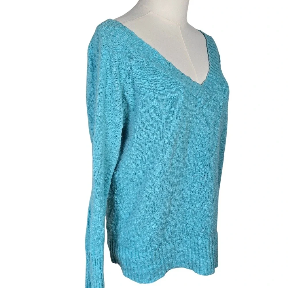Vintage Y2K Old Navy‎ Aqua Chunky Knit Wide V Neck Sweater Cotton Women M Bella